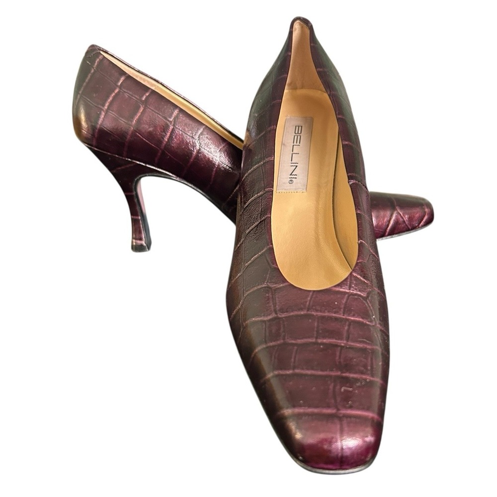 Bellini Colette Leather Croc Embossed Heeled Pumps Womens Sz 11M Burgundy Brown - Picture 2 of 12